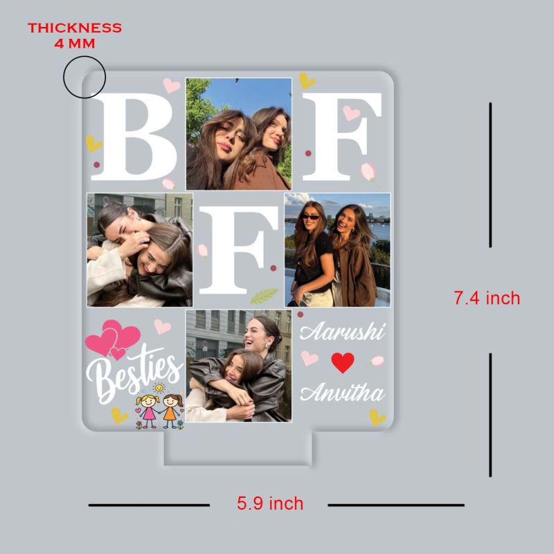 Personalized BFF 3D LED Photo Lamp Custom Photos & Names 3D Illusion Bedside Night Light Friendship Gift for Besties, Sisters Birthday Gift for BFF Multicolored Light